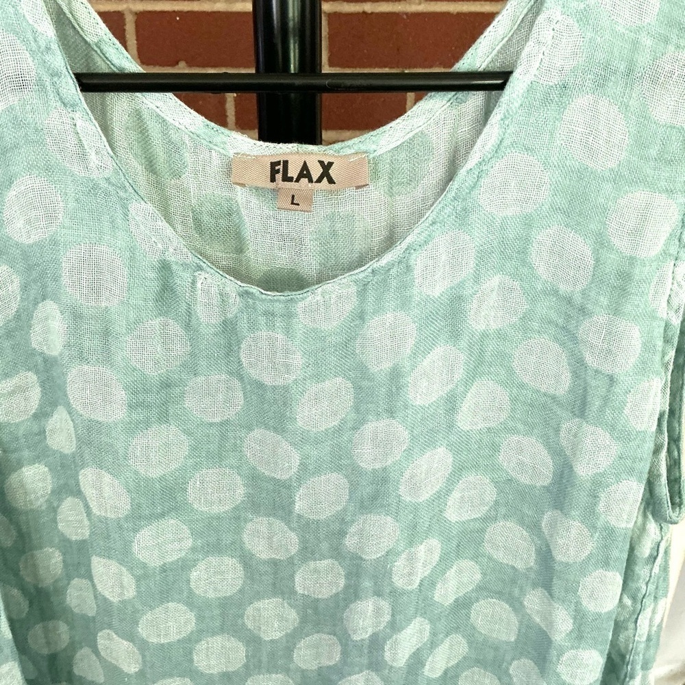 FLAX Jeanne Engelhart Linen Polka Dot Lagenlook Tunic Tank Top Aquamarine L - Picture 4 of 8